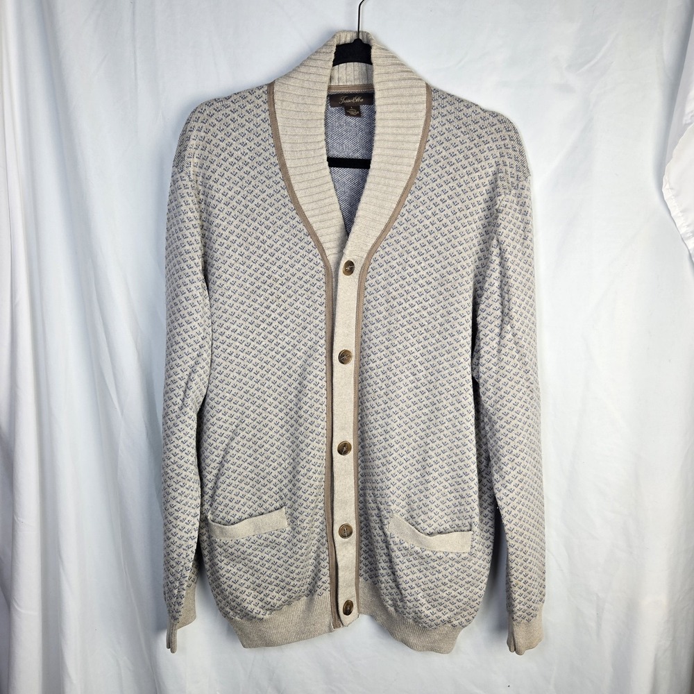 Tasso Elba Cotton Sweater Cardigan Mens Large Shawl Collar Hipster Grandpa